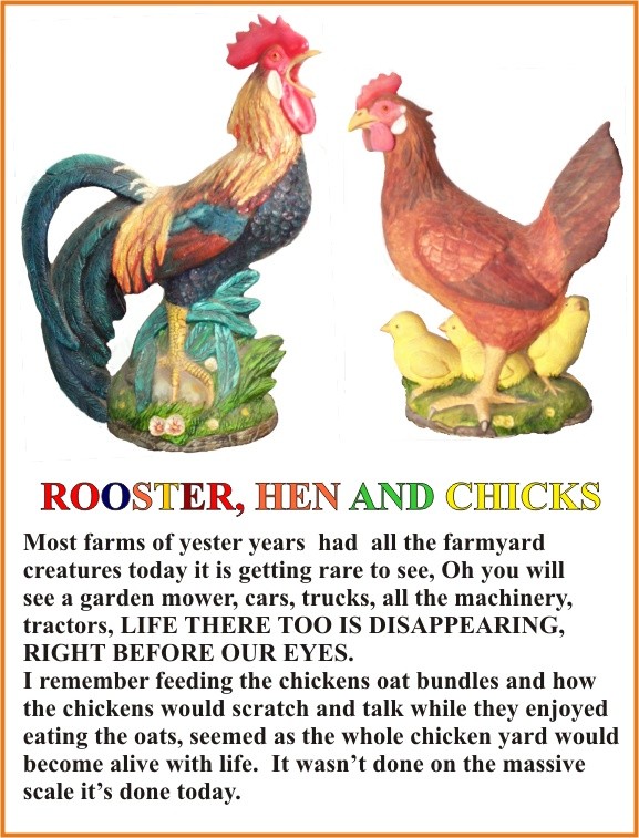 ROOSTER, HEN AND CHICKS, CERAMIC